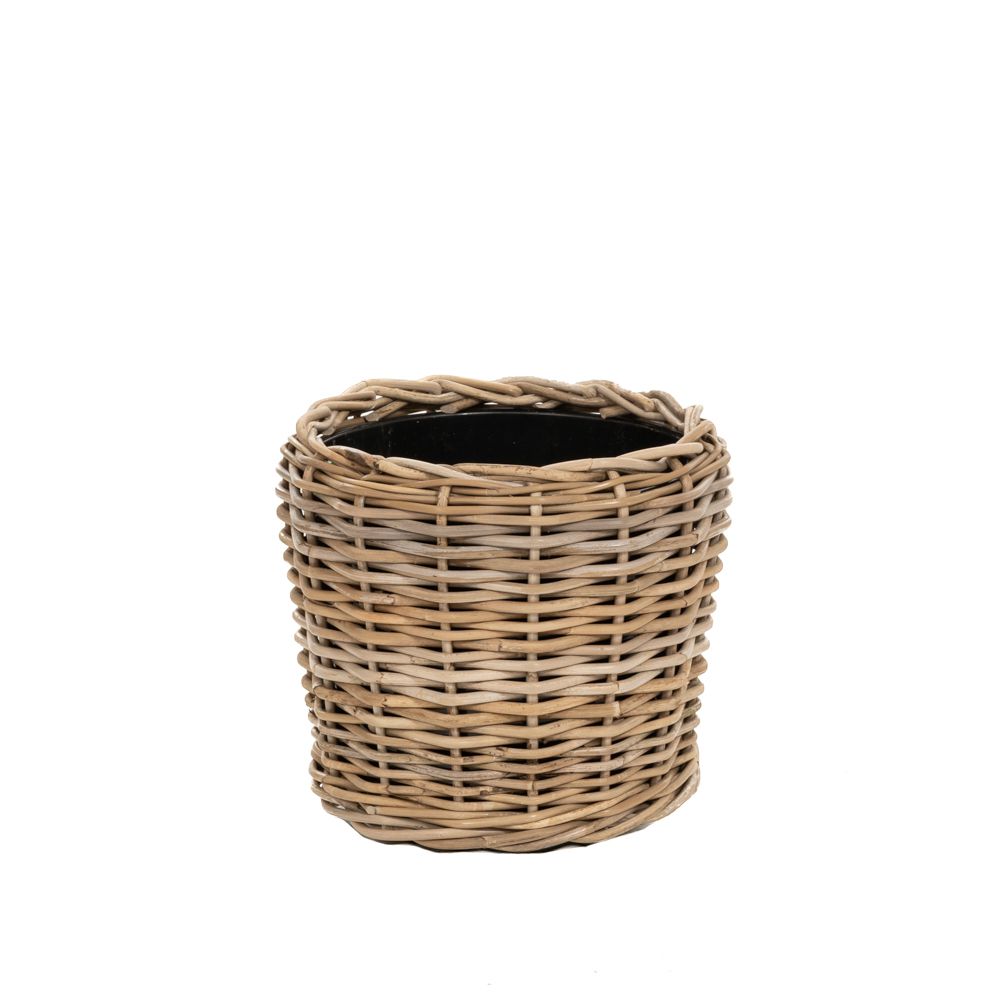 Сива плетена кошница с пластмасова саксия Ф27 x 20 см