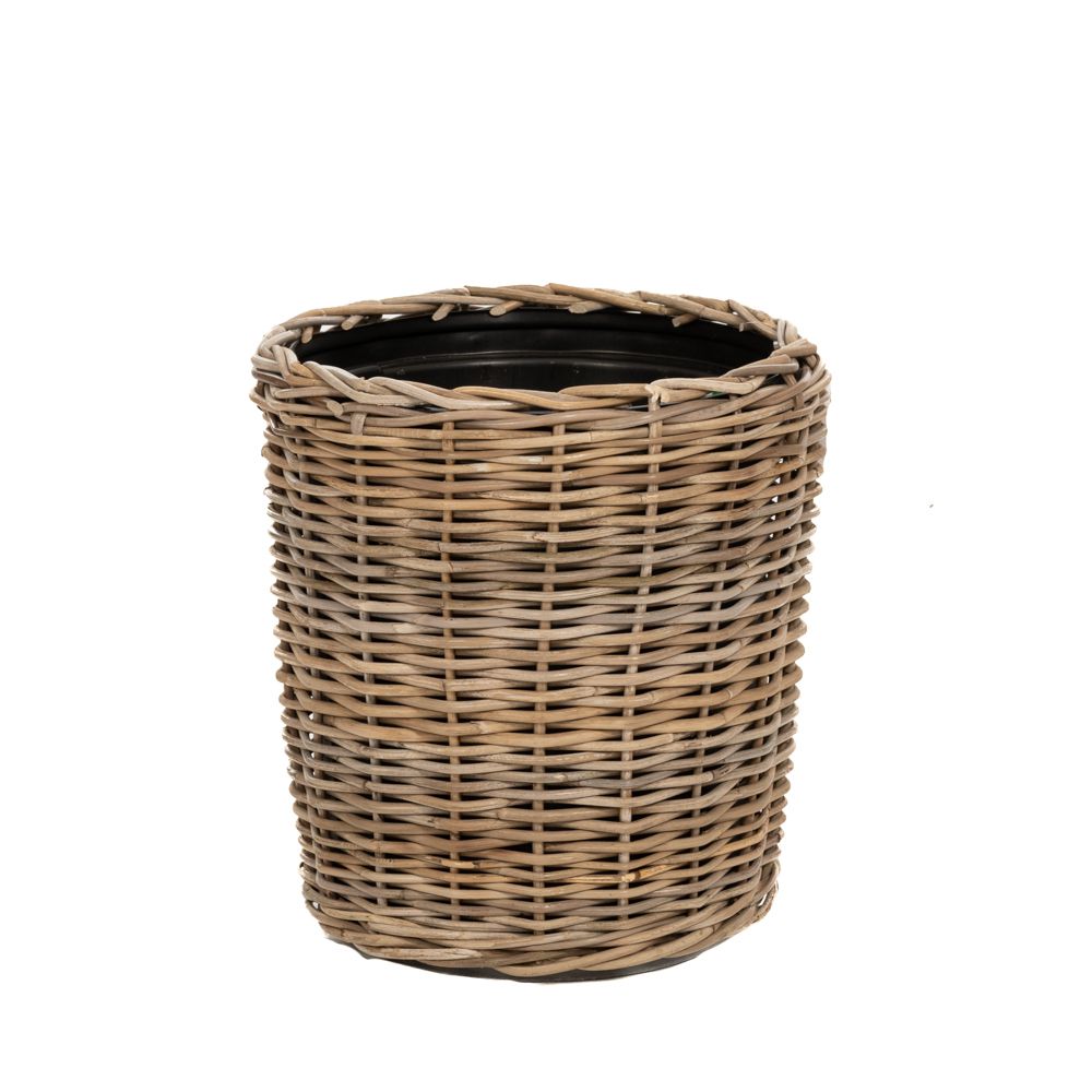 Сива плетена кошница с пластмасова саксия ф34 x 30 см
