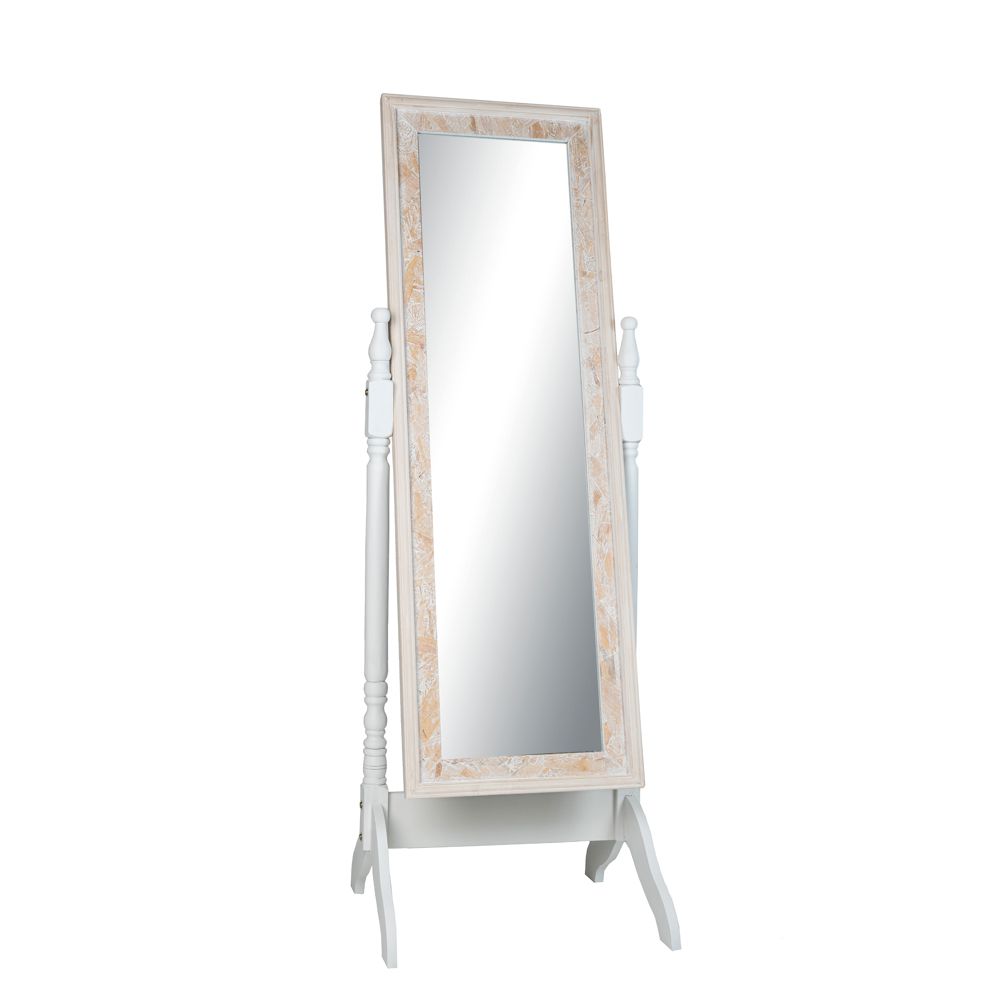 Бяло дървено огледало с височина 55х50х160 см
