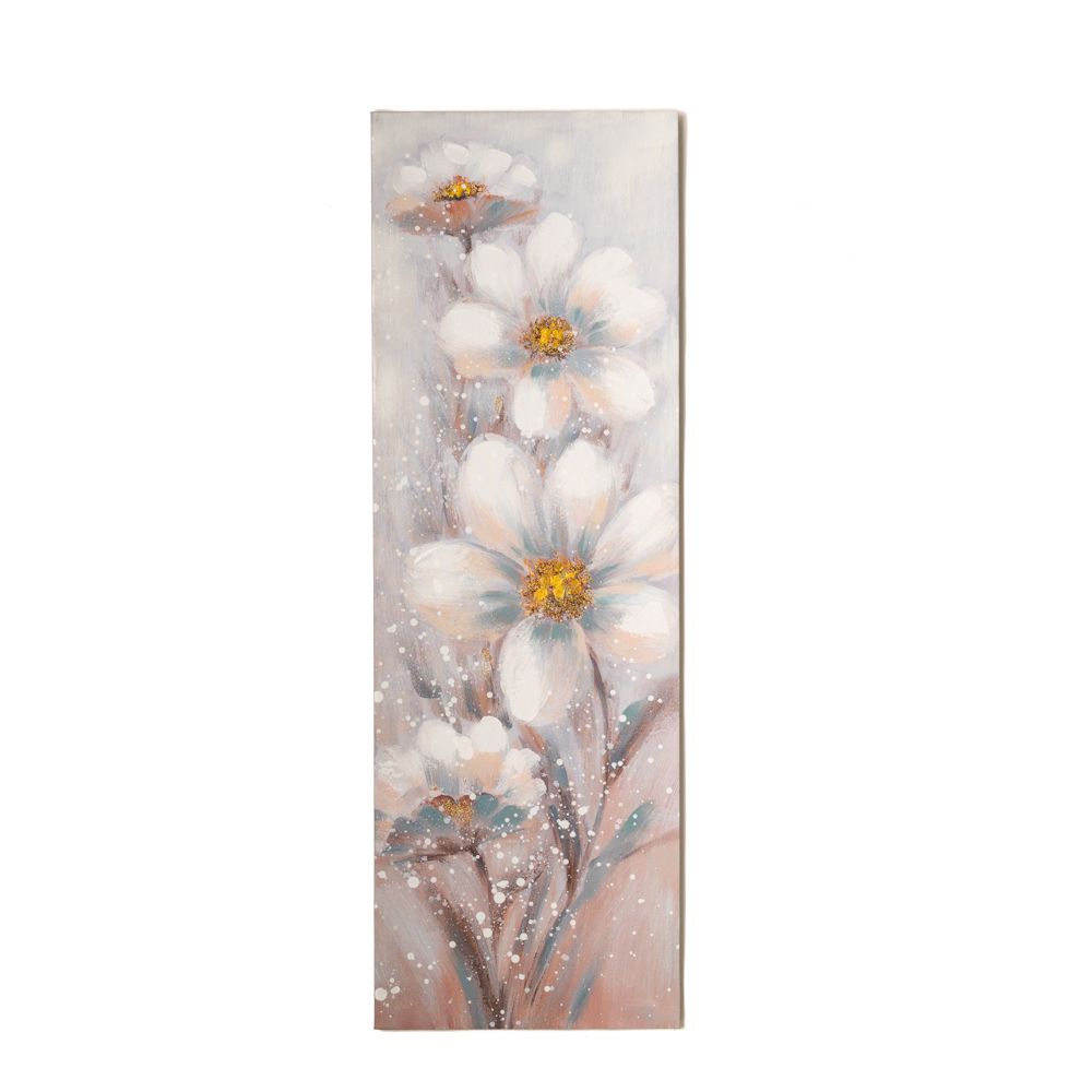 Маслена картина с бели цветя върху щамповано платно 40x3x120см.