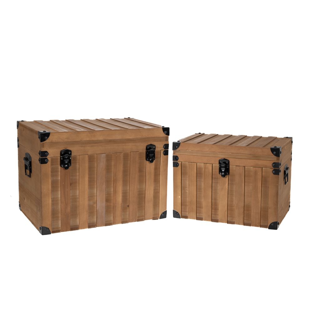 Кафяв дървен комплект от 2 части сандъци. С размери 42х30х31см/34.5х25х25см