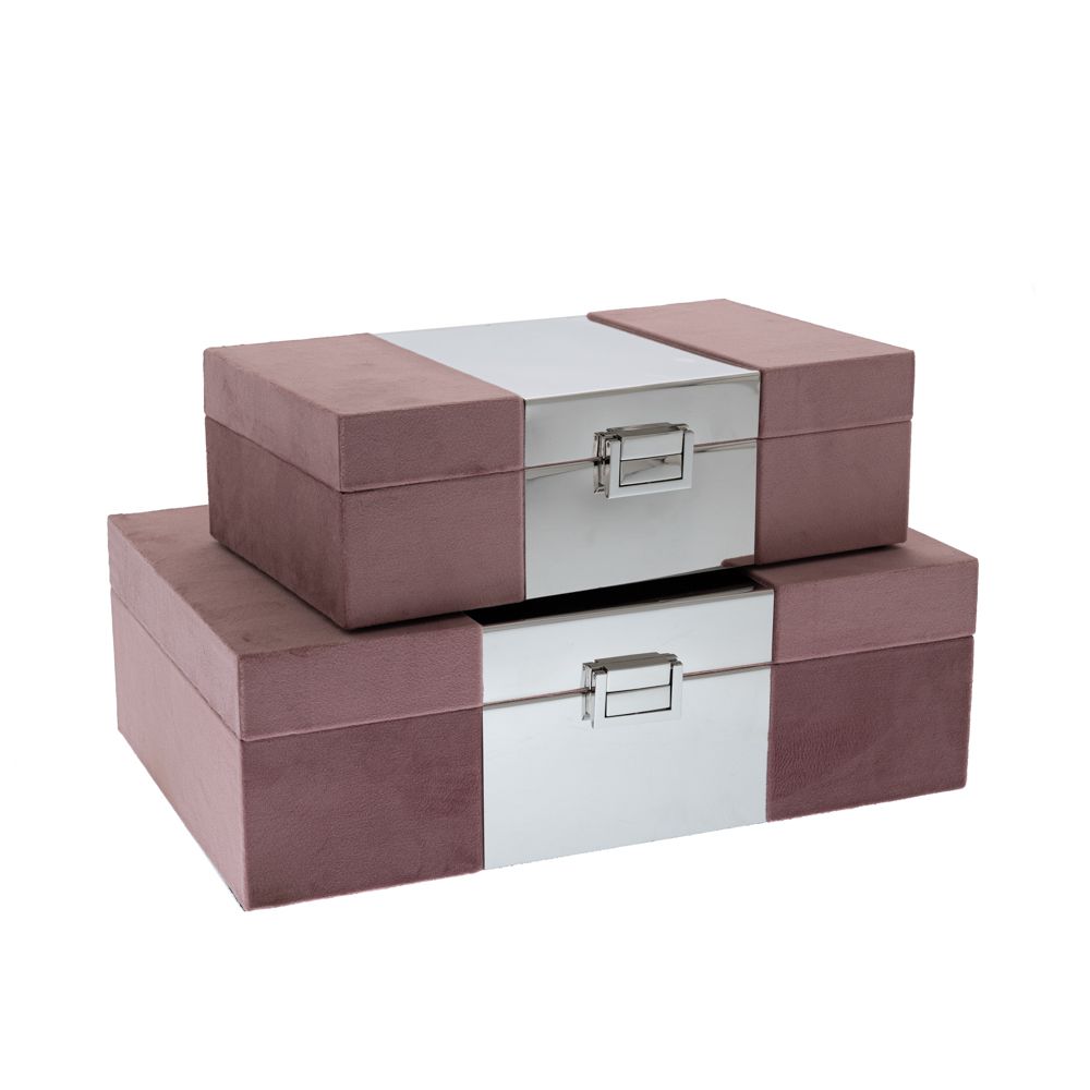 Комплект от 2 бр. кадифени кутии розови със злато. 31.5x21x10.5см/25х15х8см