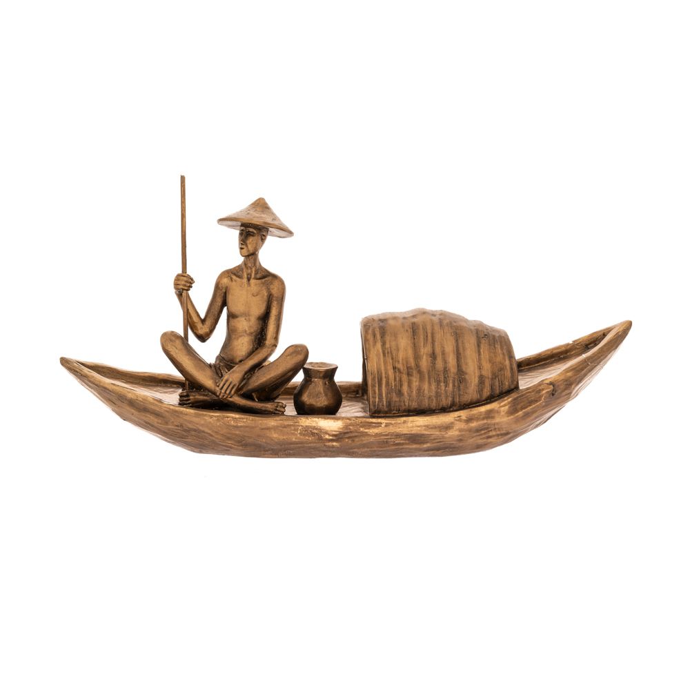 Лодка с китайска бронзова фигура 37х9х16см полирезин