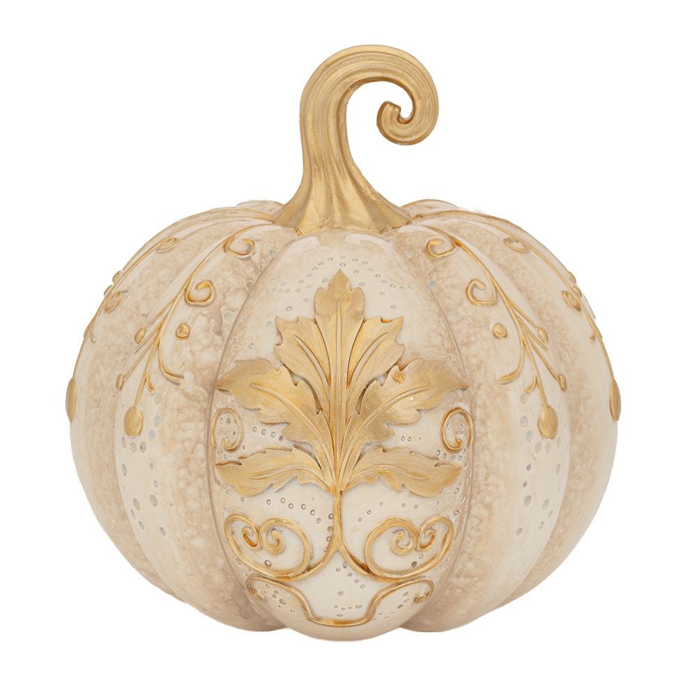  БЯЛА ТИКВА ОТ СМОЛА С ЗЛАТНИ ДЕТАЙЛИ 19,5X19,5X19,5 см