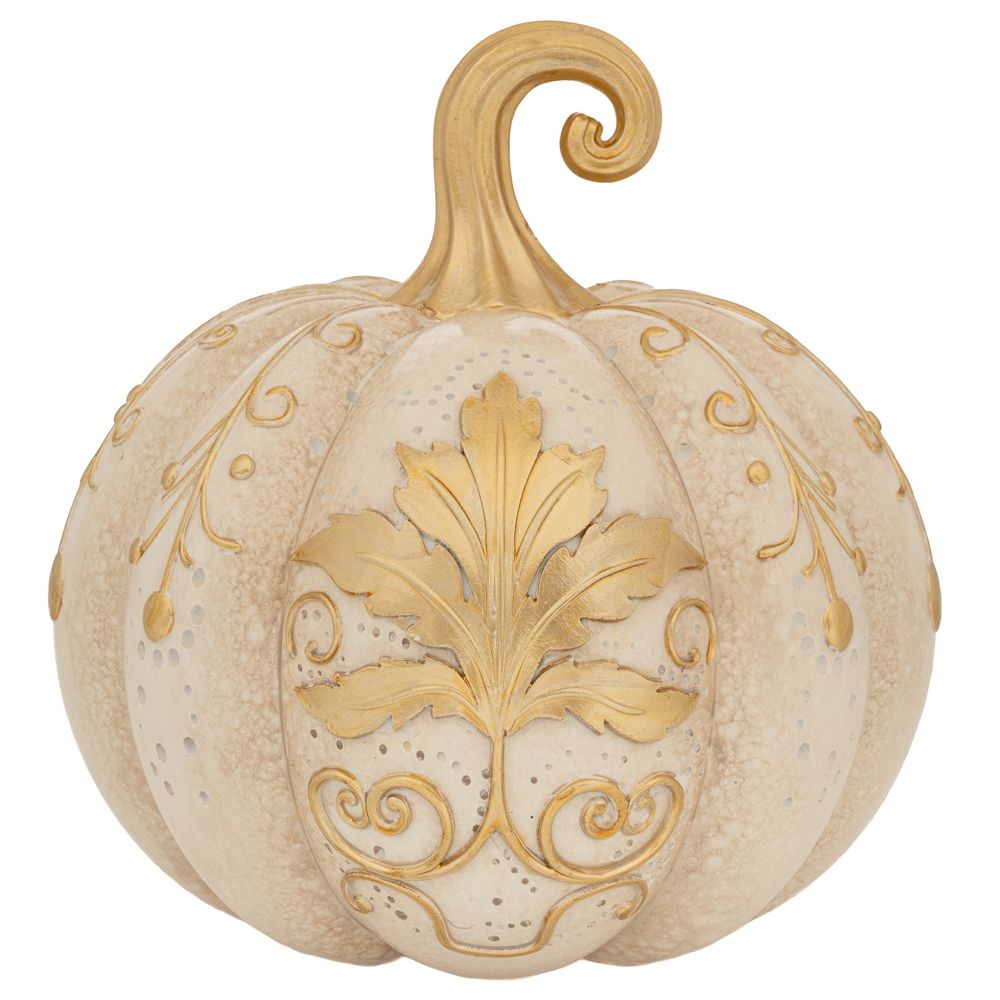  БЯЛА ТИКВА ОТ СМОЛА С ЗЛАТНИ ДЕТАЙЛИ 28X28X28 см