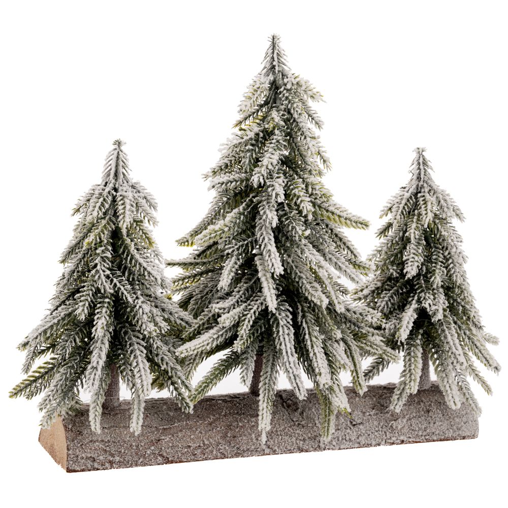 КОЛЕДНА СНЕЖНА ЕЛХА X3 НА ДЪРВЕНА ОСНОВА 28X26 СМ