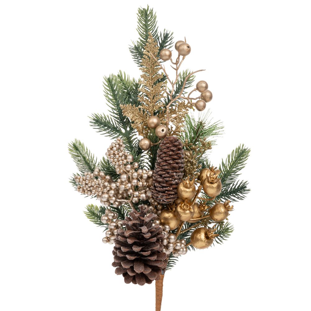  ЗЕЛЕНА КЛОНКА С ШАМПАНСКИ ЯГОДИ И БОРОВИ КОНИЧКИ 50 см