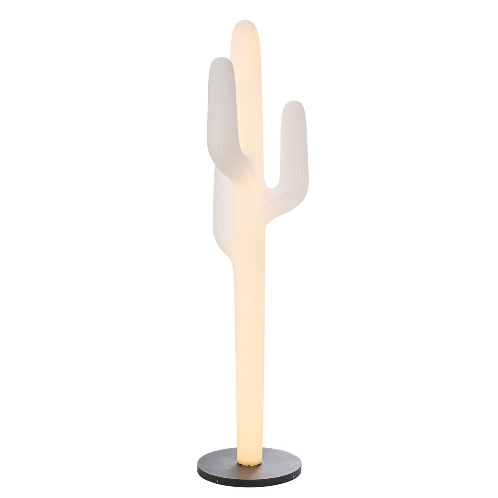  БЯЛ ПЛАСТИКОВ КАКТУС С ОСВЕТИТЕЛНА СИСТЕМА И ЧЕРНА ОКРЪГЛА ОСНОВА, 195 см