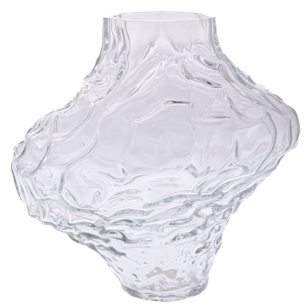  Прозрачна ваза от неравномерно оформено стъкло, диаметър 27 см, височина 29 см