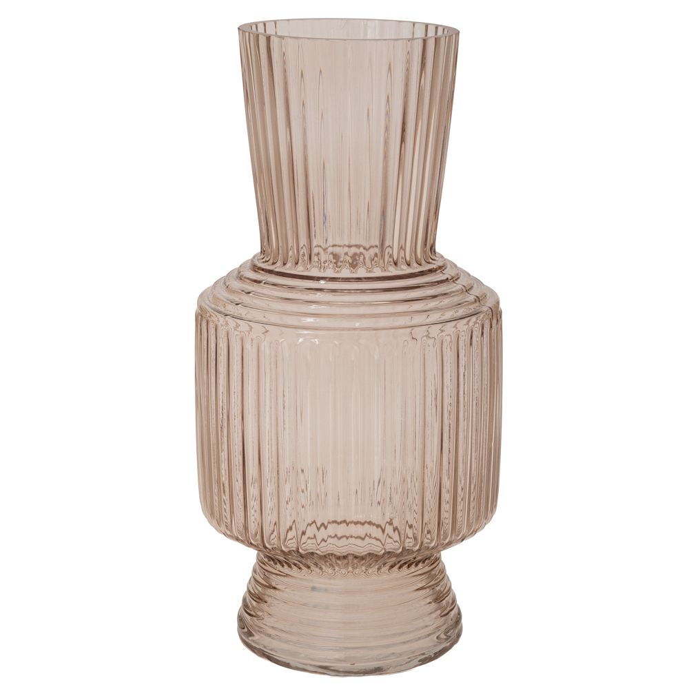  Прозрачна стъклена ваза с ивици, диаметър 15 см, височина 30 см
