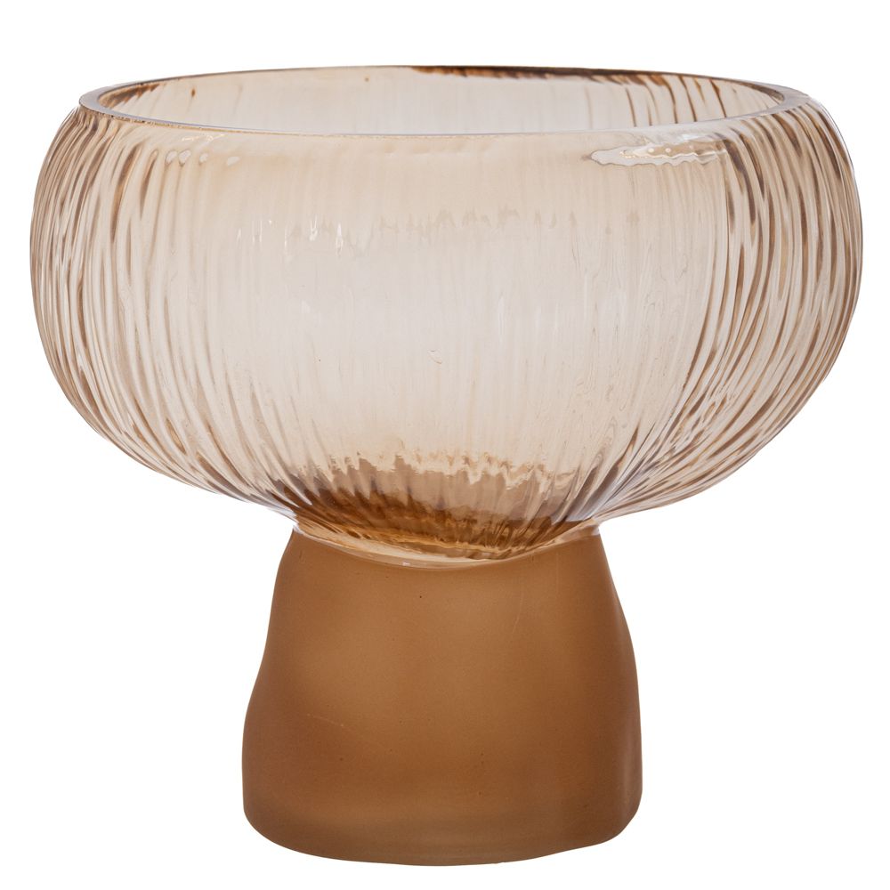  Стъклена ваза за мед с матова кафява основа, диаметър 20 см, височина 19 см