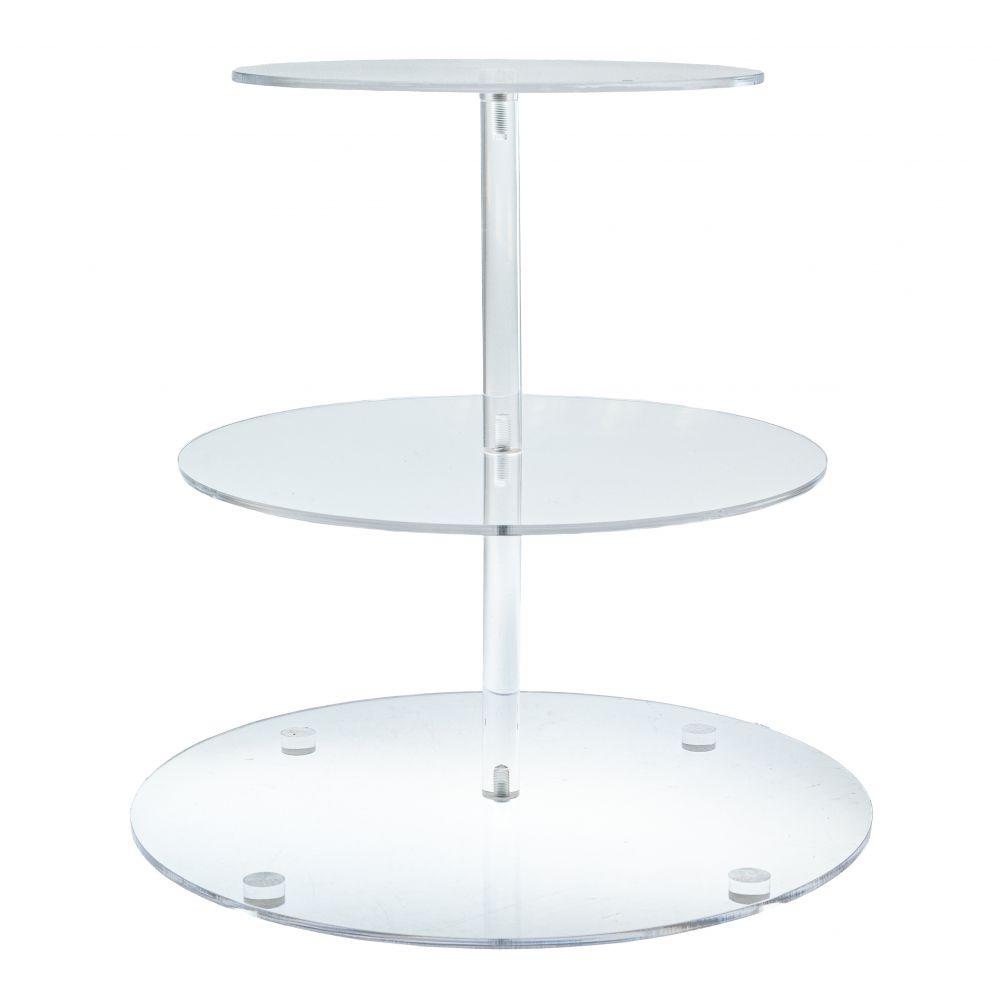  ПРОЗРАЧНА АКРИЛНА КРЪГЛА ТРИЕТАЖНА ПЛОЧА D24 30 35X33,5 см