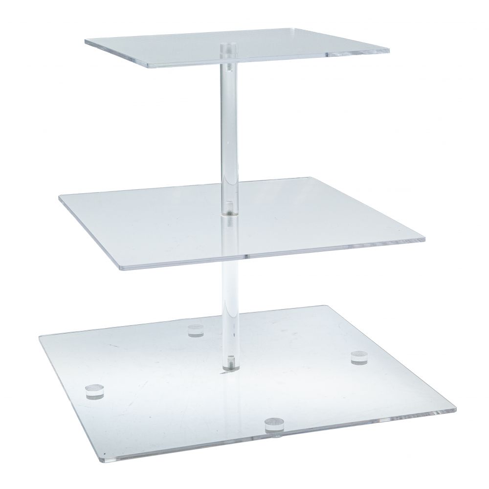  Прозрачна акрилна квадратна тава с три нива, 24 × 30 × 35 см