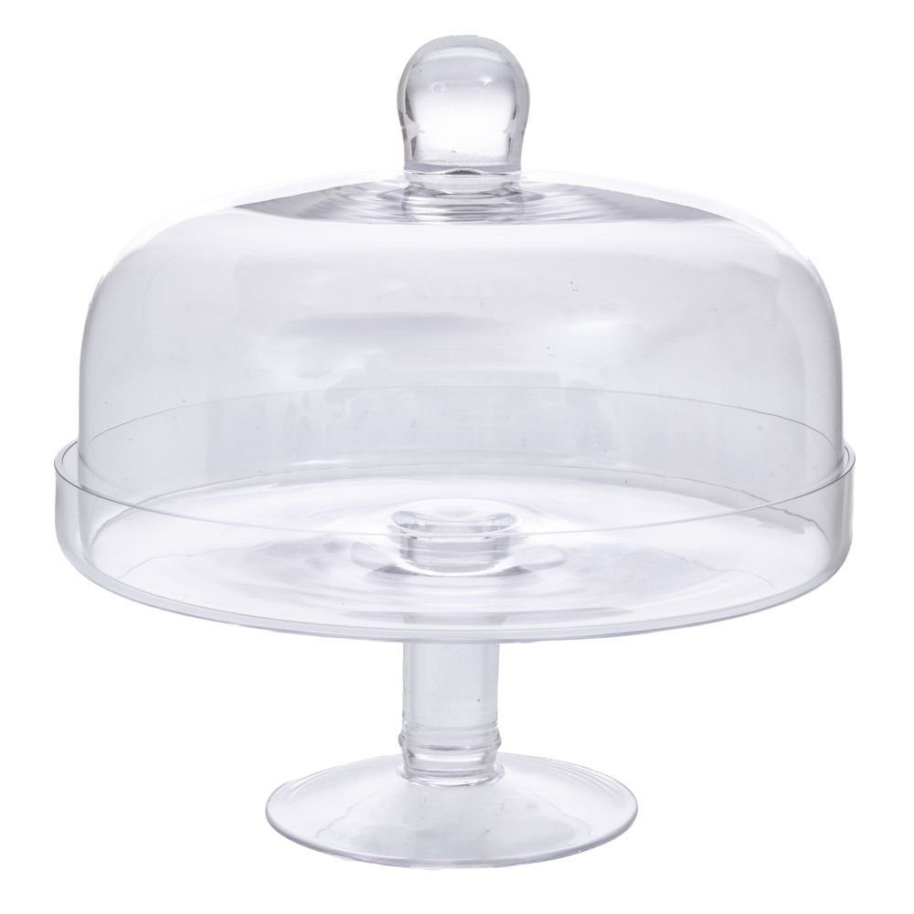  Прозрачна стъклена поставка за торта с капак, диаметър 24 x 24 см