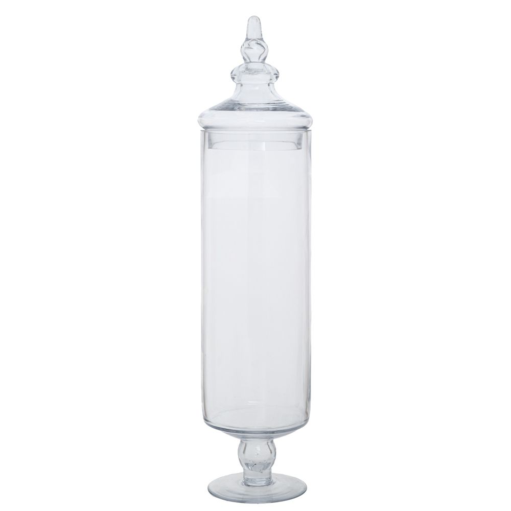  Прозрачна стъклена ваза на крак с капак, диаметър 13 см, височина 54 см