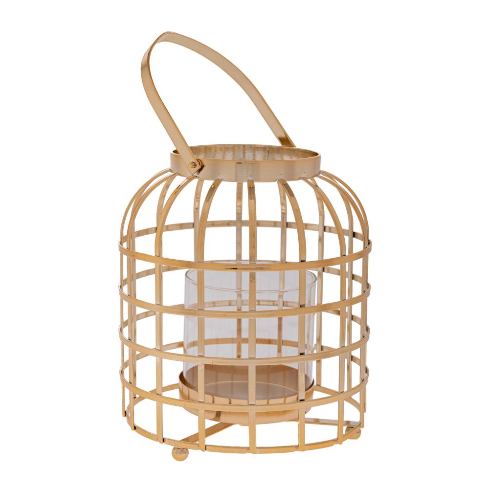  ЗЛАТЕН МЕТАЛЕН ФЕНЕР С ПРОЗРАЧНО СТЪКЛО 17,5X26 см