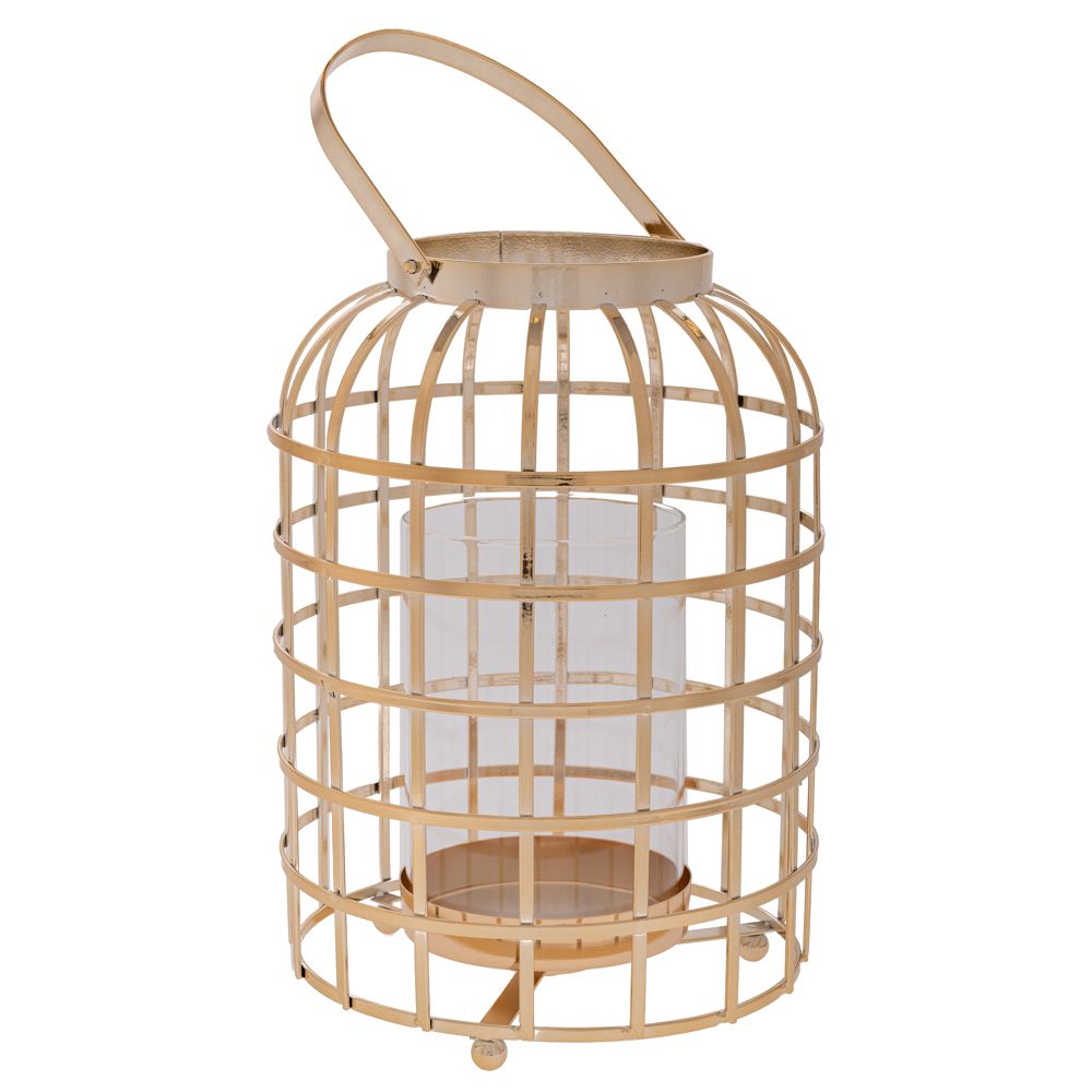  Златна метална лампа с прозрачно стъкло, 19 x 22 см