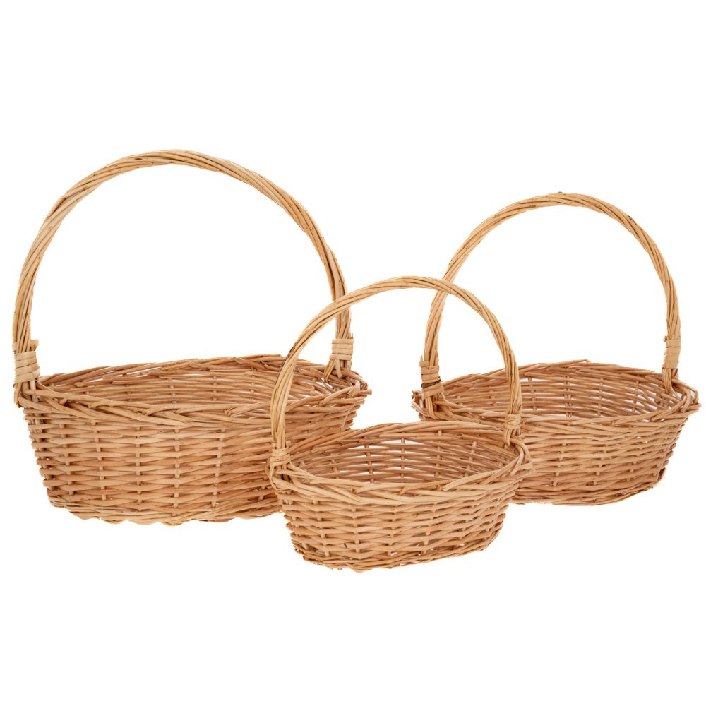  КОМПЛЕКТ ОТ 3 ЕСТЕСТВЕНИ ОВАЛНИ КОШНИЦИ С ДРЪЖКА 38X30X35, 33X25X30 И 28X20X25 СМ