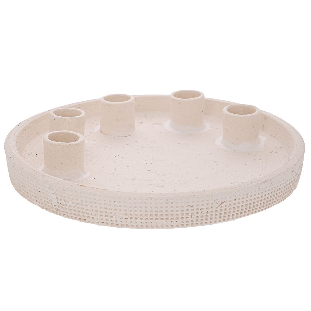  БЯЛА КЕРАМИЧНА ТАВИЧКА С 5 РЪКАВА ЗА СВЕЩИ 23X23X4 см