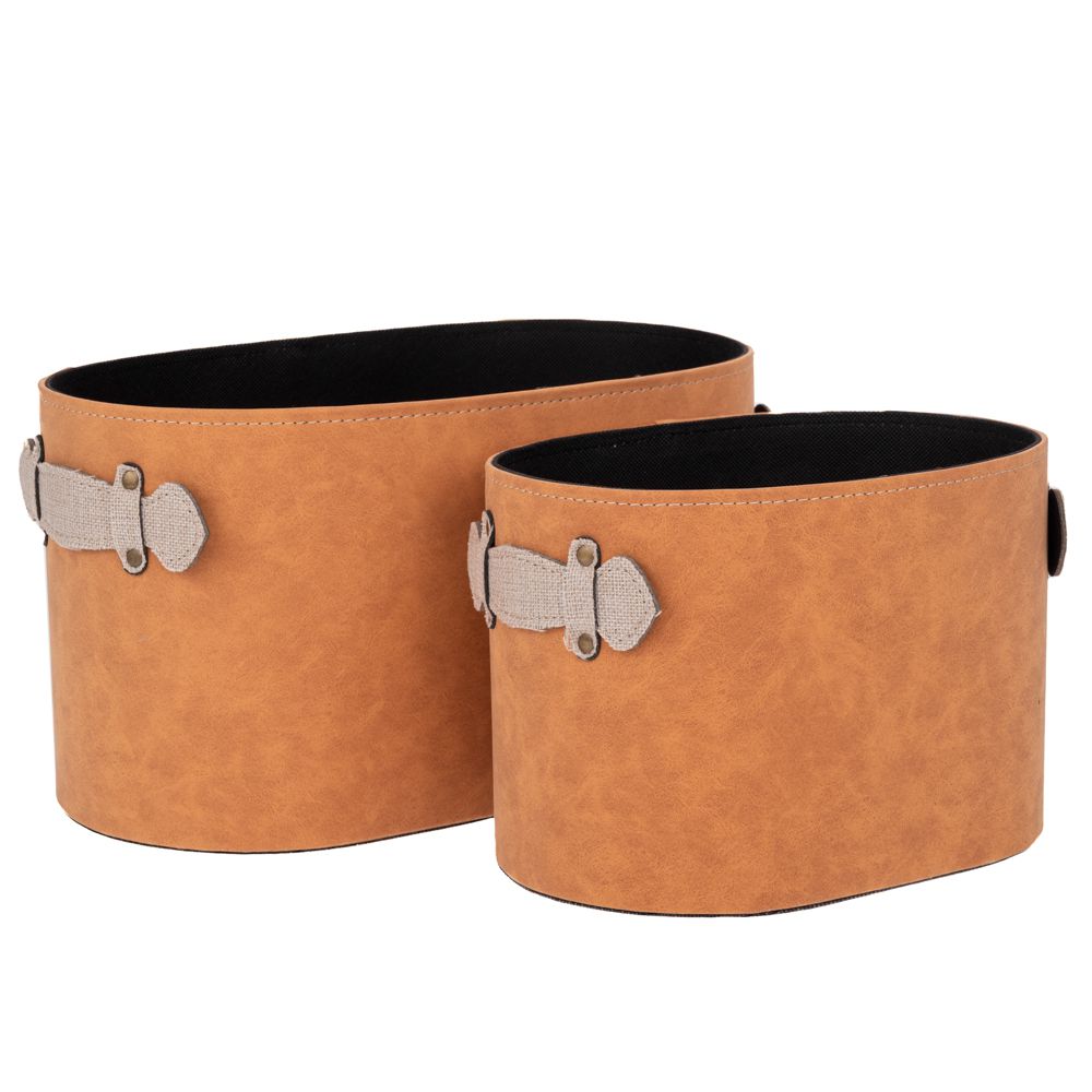  КОМПЛЕКТ ОТ 2 КОЖЕНИ КОШНИЦИ В КАФЯВО 35X19X19  25X17X14 см