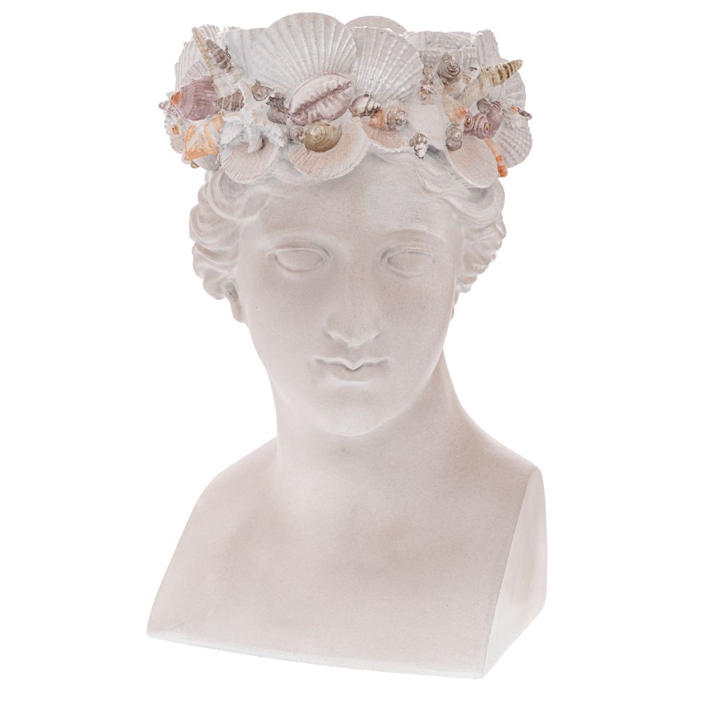  Свещник „Бюст на Венера“ от декоративна смола, в бял цвят, 24x26x38 см