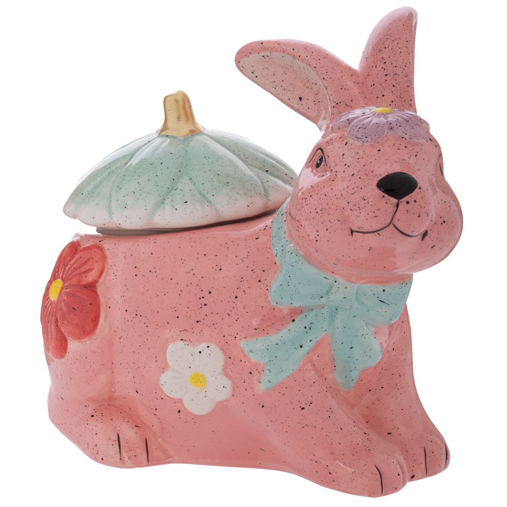  КЕРАМИЧНА КУТИЯ ЗА БИСКВИТКИ ВЪВ ФОРМАТА НА ЗАЙЧЕ, В РОЗОВ ЦВЯТ, 25X16,5X22 СМ