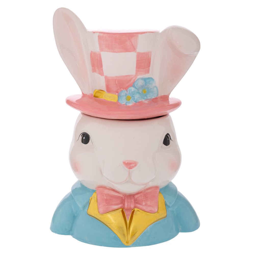  КЕРАМИЧНА КУТИЯ ЗА БИСКВИТКИ ВЪВ ФОРМАТА НА ЗАЙЧЕ В ПАСТЕЛНИ ТОНИ 19X16X28 СМ