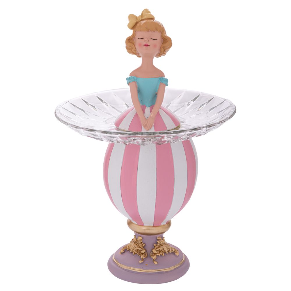  Многоцветна фигурка от полирезин на момиче в рокля с яйце, държащо чинии, 22x22x34 см