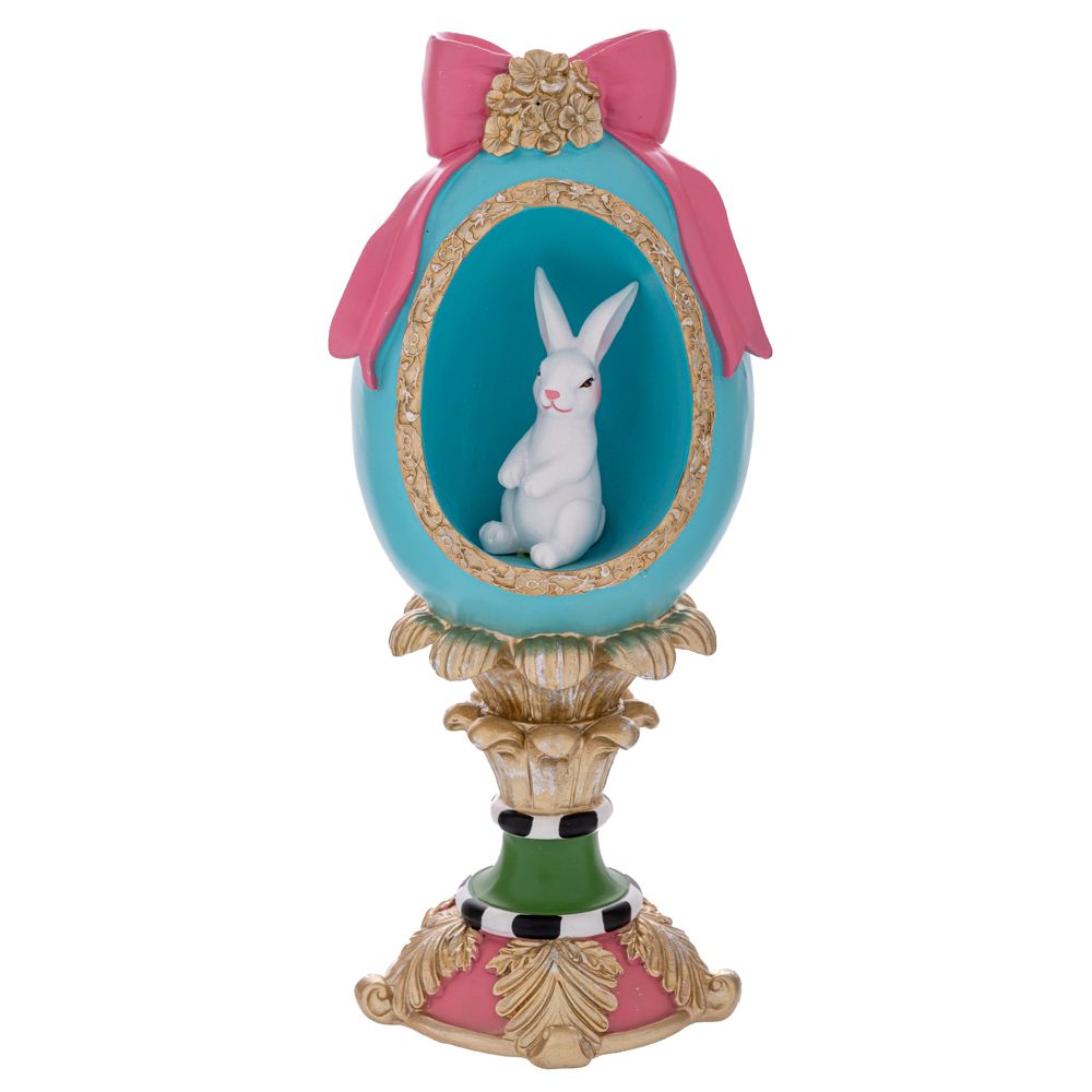  МНОГОЦВЕТНО ДЕКОРАТИВНО ЯЙЦЕ ОТ ПОЛИРЕЗИН С ЗАЙЧЕ 13X12X31 СМ