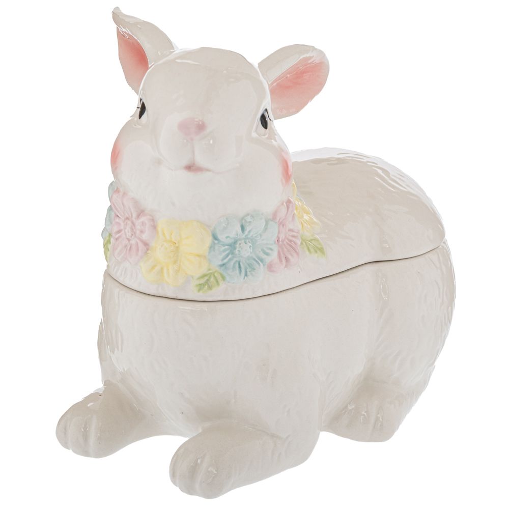  БЯЛА КЕРАМИЧНА КУТИЯ ЗА БИСКВИТКИ С ЗАЙЧЕ 20X12X16,5 СМ