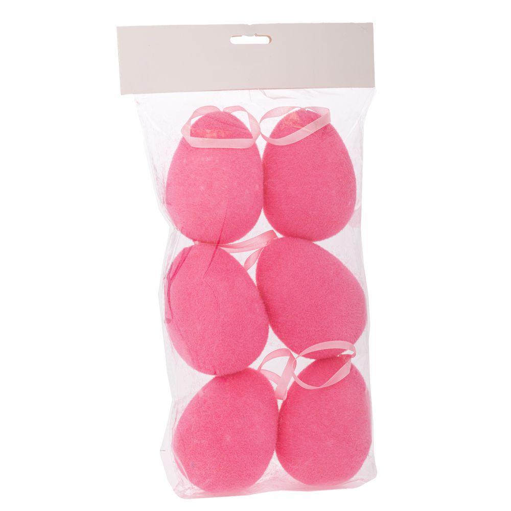  КОМПЛЕКТ ОТ 12 ВИСЯЩИ ЯЙЦА С ФЛОКИРАНА ПОВЪРХНОСТ В РОЗОВ ЦВЯТ, 30X14X6,5 СМ