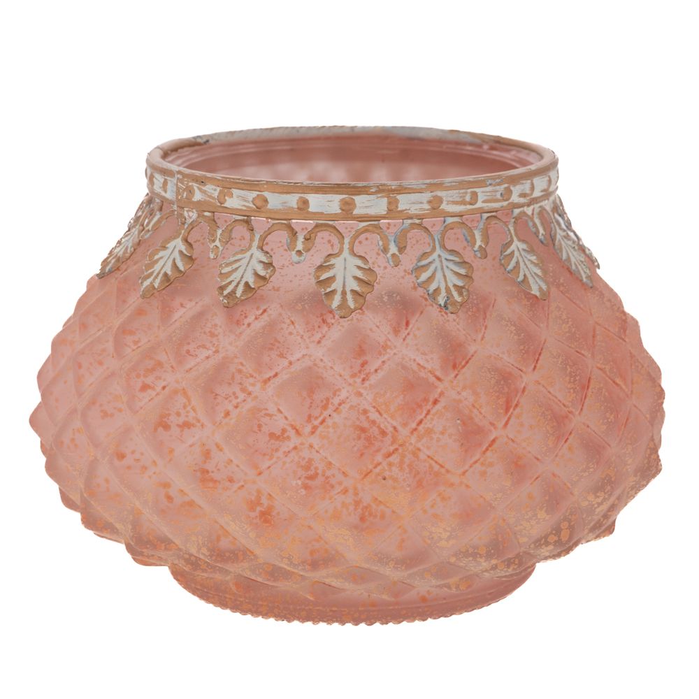  Стъклен свещник за чаени свещи в ретро стил, розов цвят, 11,5 x 11,5 x 8 см