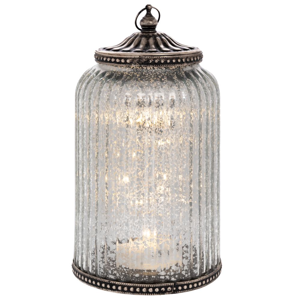  Кръгла стъклена лампа със светодиодно осветление и метален капак в златист цвят, 11,5 x 11,5 x 20 см