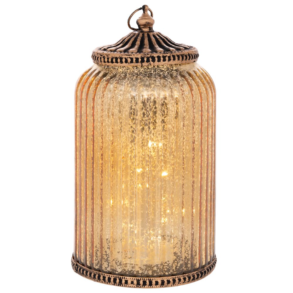  Кръгла стъклена лампа със светодиодно осветление и метален капак в сребрист цвят, 11,5 x 11,5 x 20 см