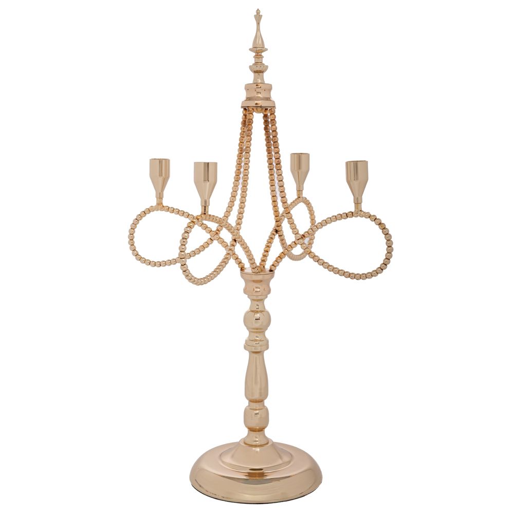  
4-етажен свещник от златно метал с изразителен дизайн, 32x32x53 см