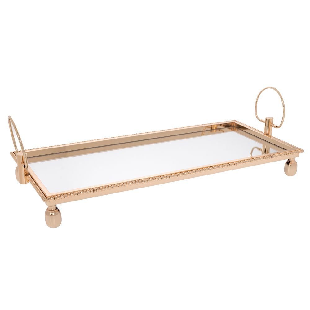  Златна метална тава със стъклена повърхност 64x27x11 см