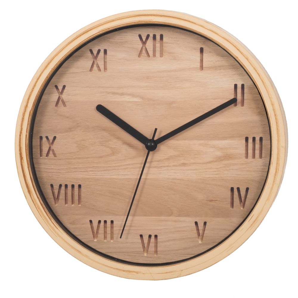  Дървен стенен часовник в кафяво и с овална форма, диаметър 22 см