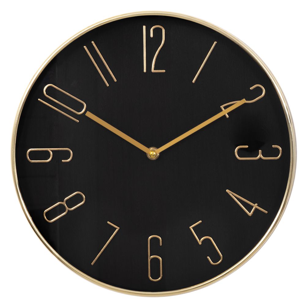  ДЕКОРАТИВЕН КРЪГЛ МЕТАЛЕН СТЕНЕН ЧАСОВНИК В ЧЕРНО И ЗЛАТНО, Д30СМ