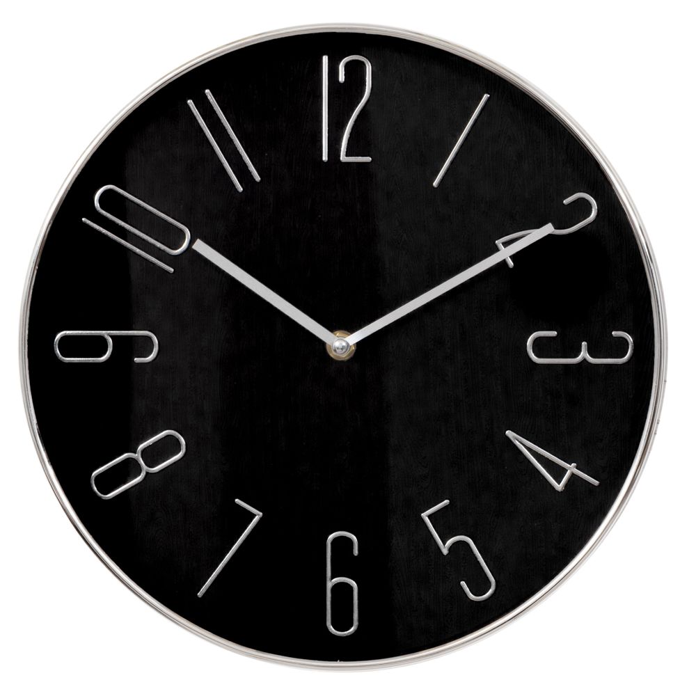  ДЕКОРАТИВЕН КРЪГЛ МЕТАЛЕН СТЕНЕН ЧАС В ЧЕРЕН И СРЕБЪРЕН ЦВЯТ, Д30СМ