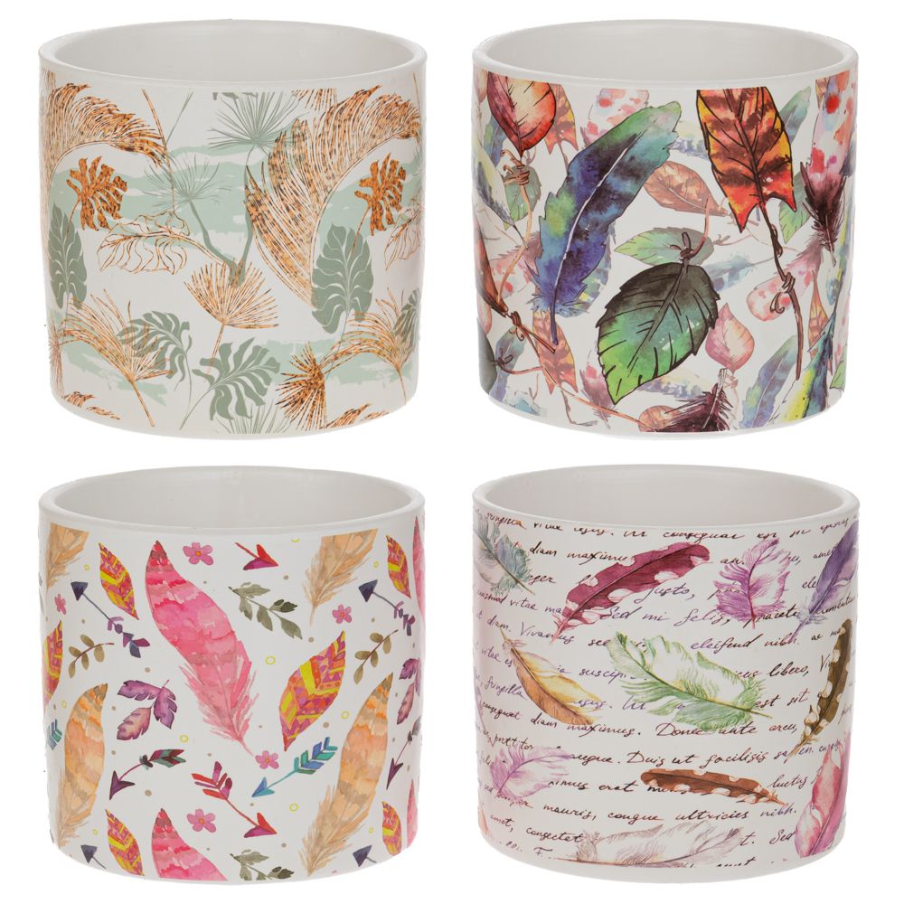  КЕРАМИЧЕН СЪД С ПРИНТ ОТ ЦВЕТНИ ЛИСТА 13X13X12 см, 4 ЦВЕТА