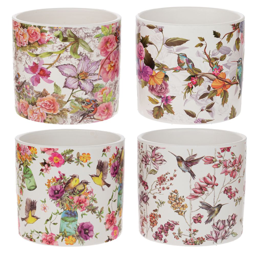  КЕРАМИЧЕН СЪД С МОТИВ НА ЗЕЛЕНИ ДЪРВЕТА И ПТИЦИ, 13X13X12 СМ, 4 ЦВЕТА