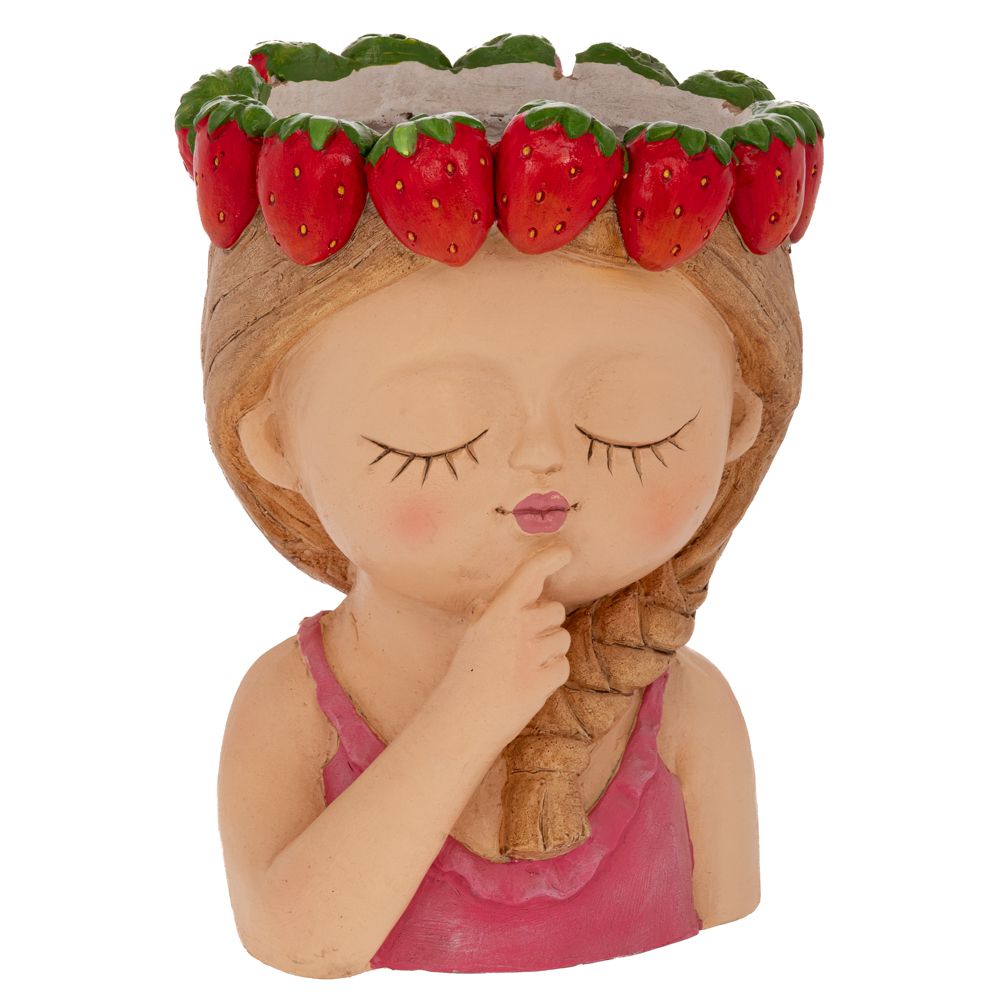  Декоративна саксия от смола във формата на момиче с ягоди на главата, 24x23x33 см