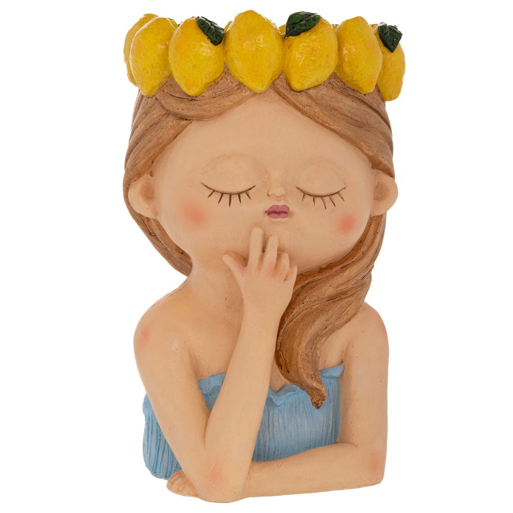  Декоративна саксия от смола във формата на момиче с лимони на главата, 25x25x41 см