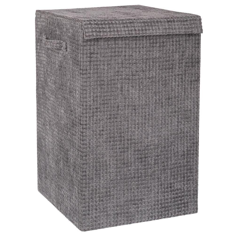  СИВА ТКАНЕНА КОШНИЦА ЗА ПЕРИЛНИ С КАПАК 35X35X55 см