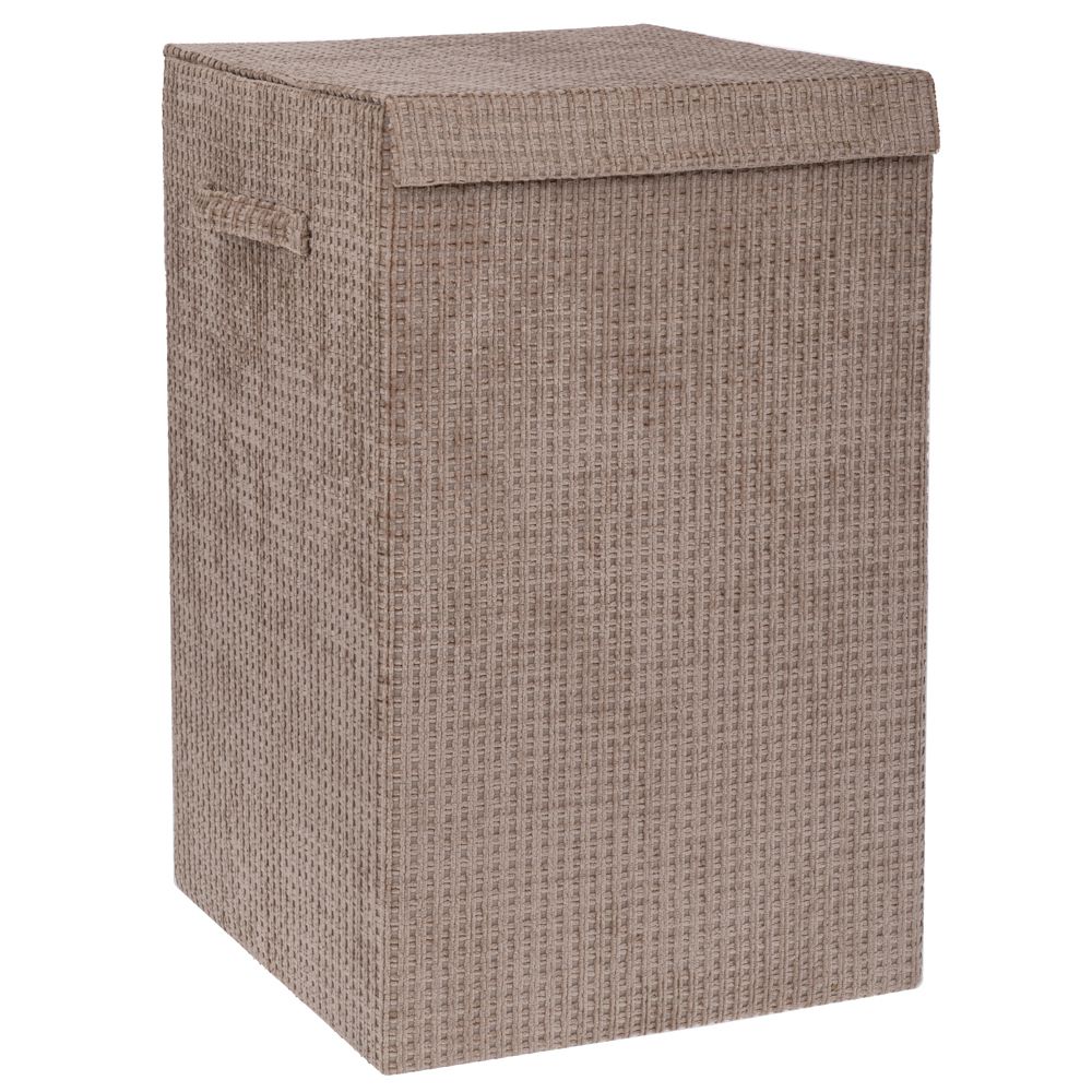  КОШНИЦА ЗА ПЕРИЛЕ С КАПАК ОТ КРЕМОВА ТКАН, 35X35X55 СМ