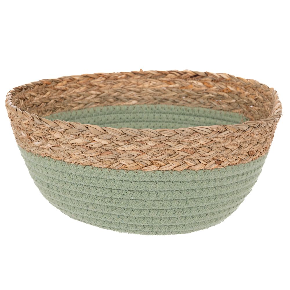  Кръгла плетена кошница в ментов цвят, диаметър 26 см, височина 12 см