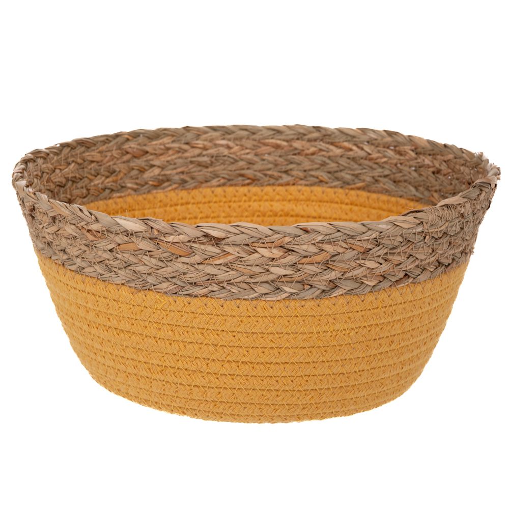  Жълта кръгла плетена кошница, диаметър 26 см, височина 12 см