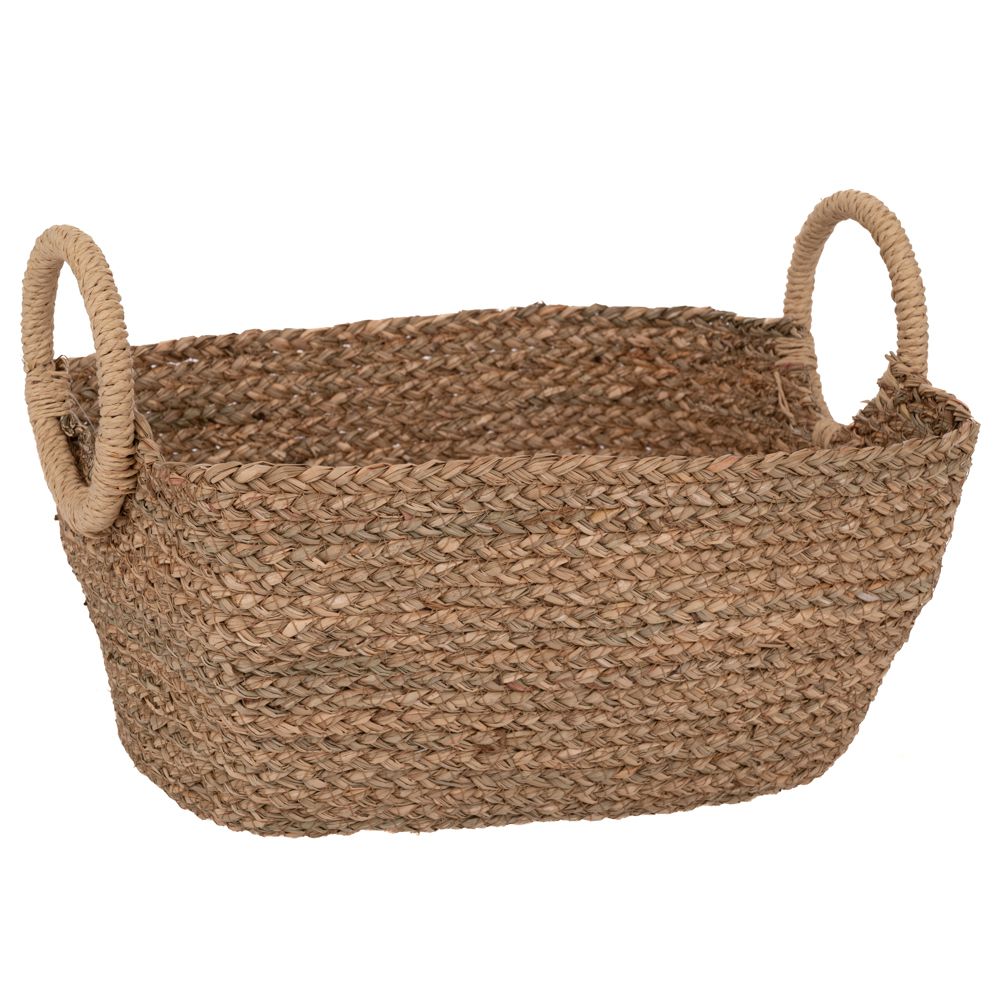  ОВАЛНА КОШНИЦА ОТ ПЛЕТЕНА ТРЕСА С ДРЪЖКИ ВЪВ ФОРМАТА НА ПРЪСТЕН 38X28X18 см