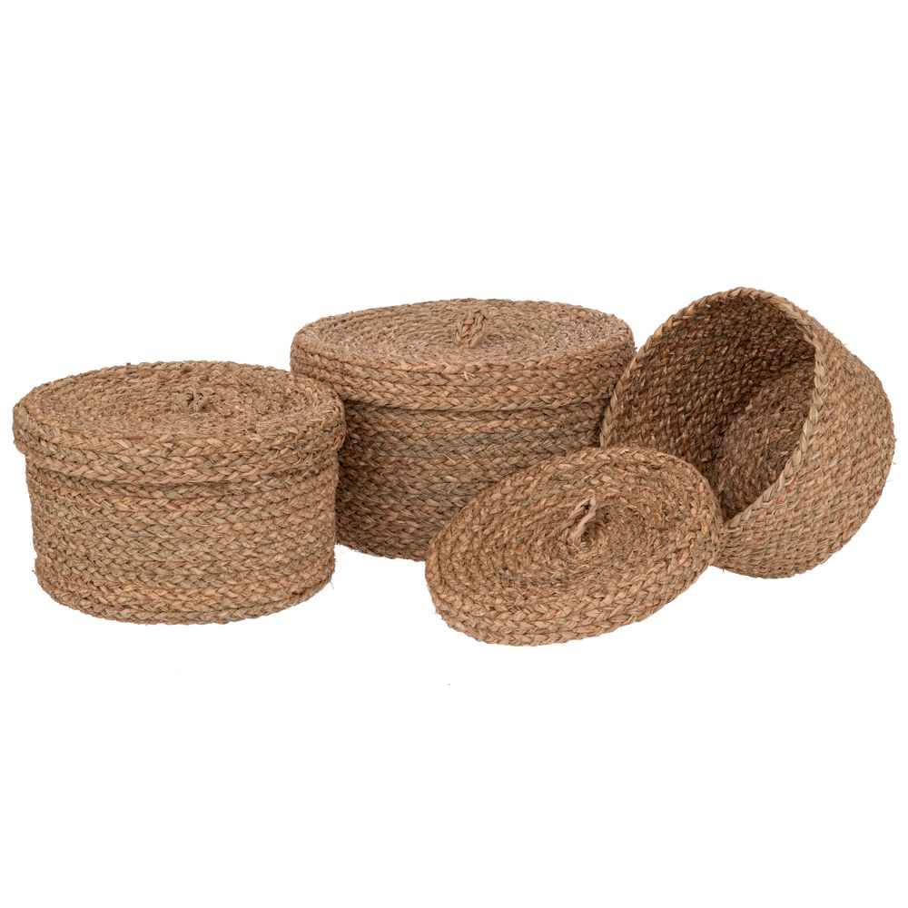  КОМПЛЕКТ ОТ 3 ПЛЕТЕНИ КОШНИЦИ С КАПАК, Д28X16, Д25X14, Д22X12 см