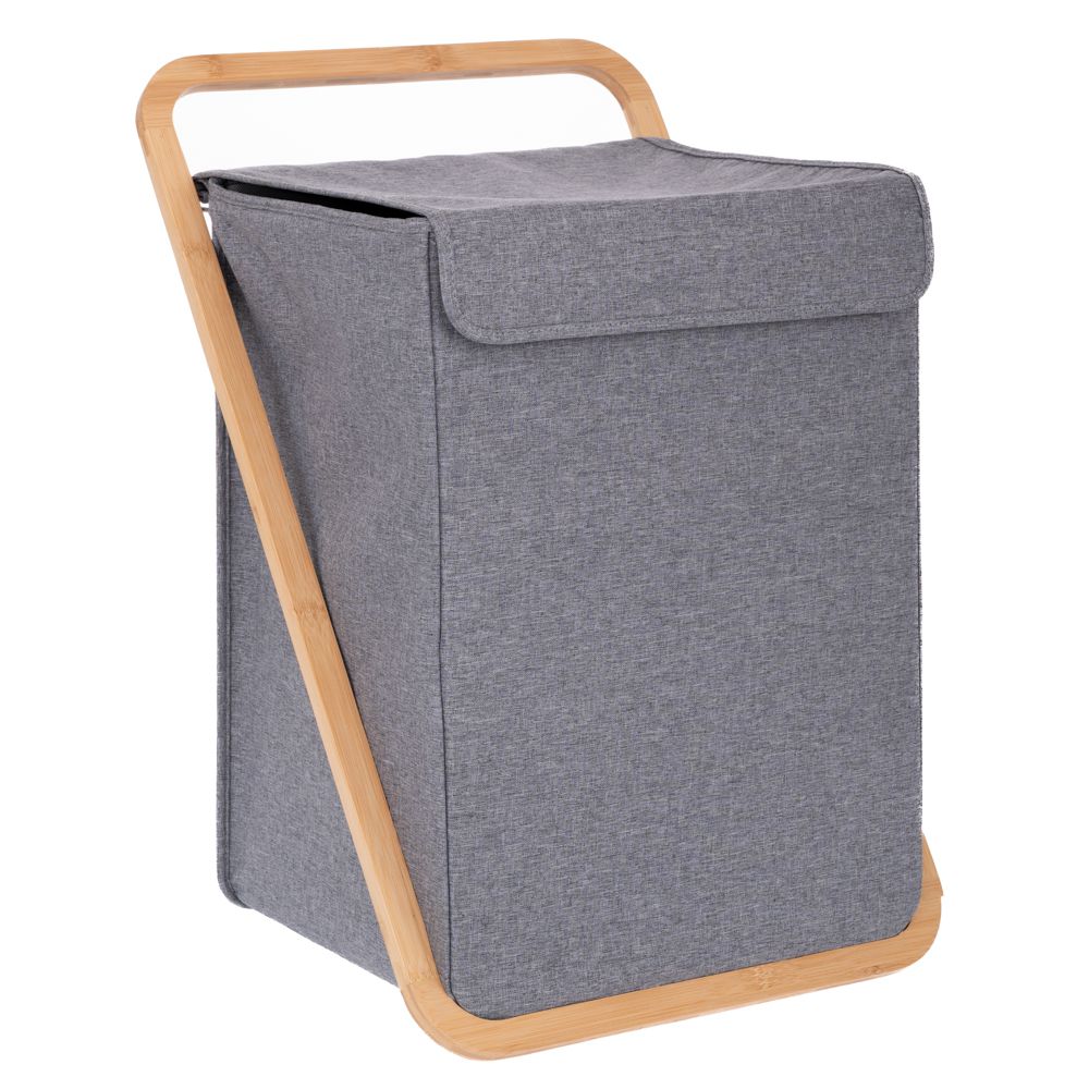  СИВА ТКАНЕНА КОШНИЦА ЗА ПЕРИЛЕ С КАПАК 40X40X70 см